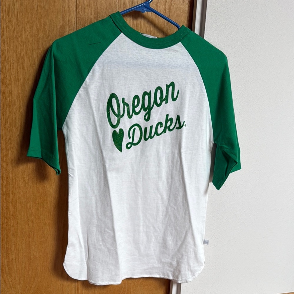 Green and White Oregon Ducks Raglan Tee